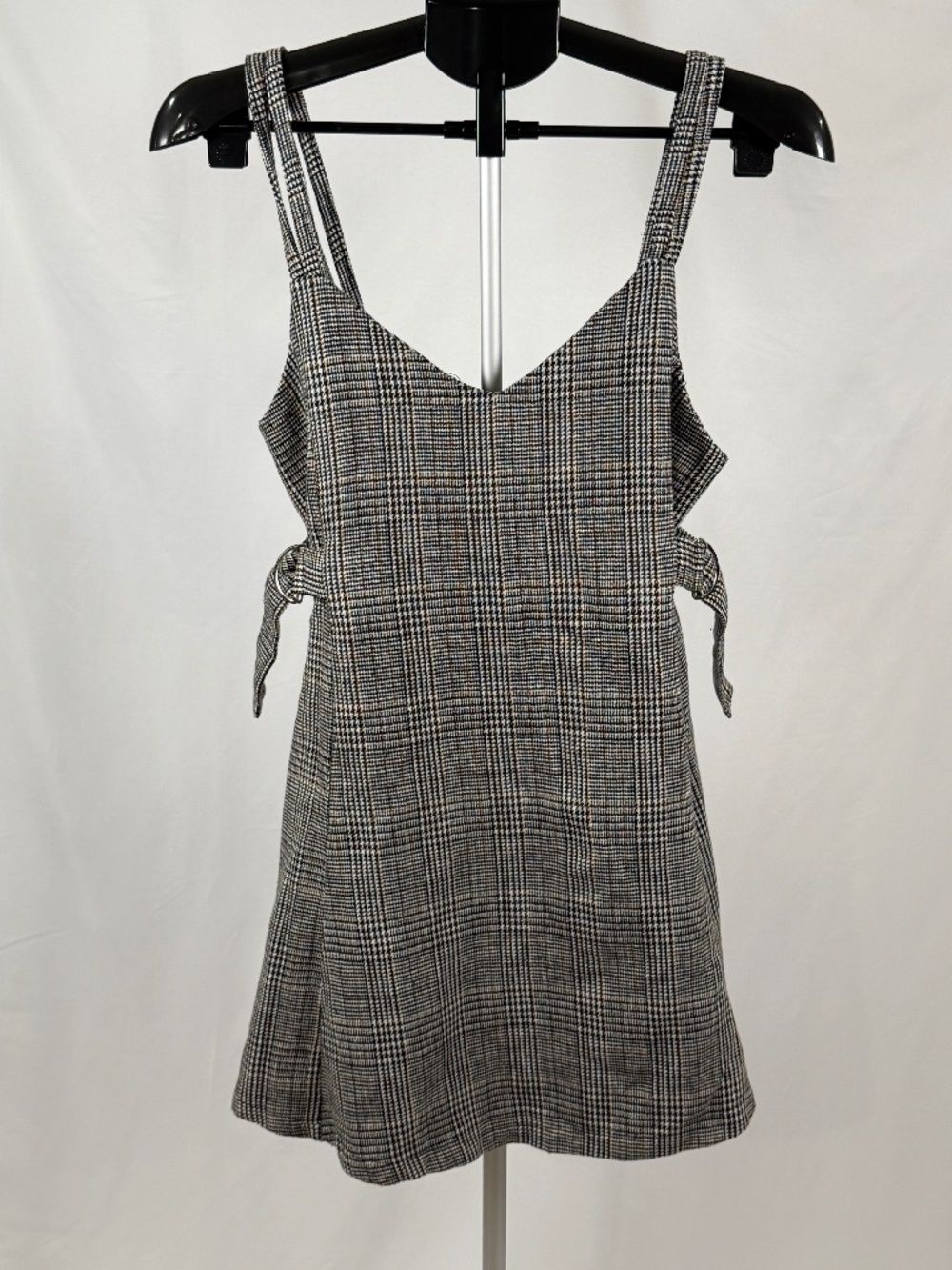 Plaid Side Tie Pinafore Mini Dress Small